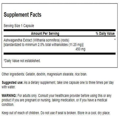 Swanson Ashwagandha Extract - Natural Stress Support, Energy & Nervous System Health - 60 Capsules (450 mg each)