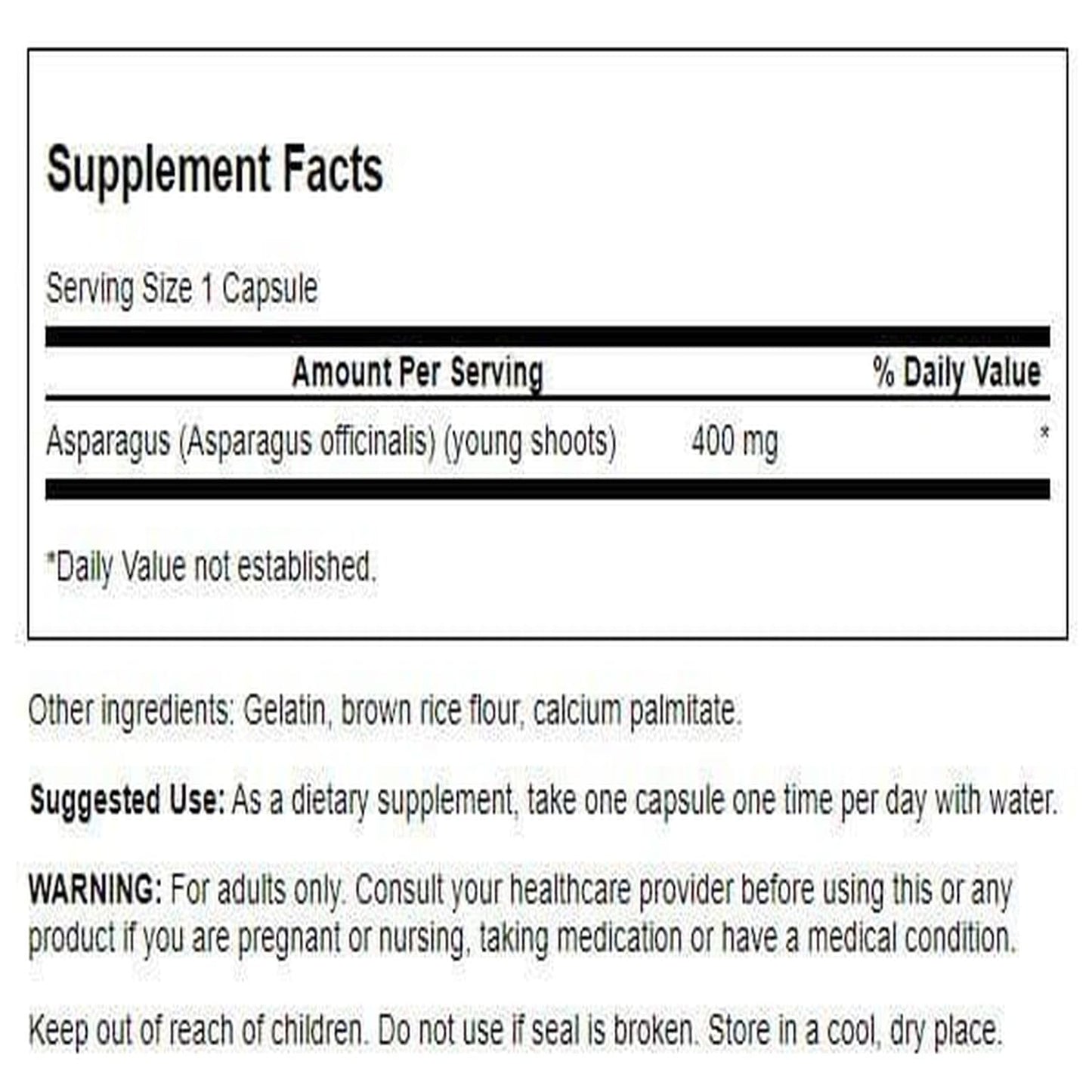 Swanson Asparagus Young Shoots 400 Milligrams - 60 Capsules