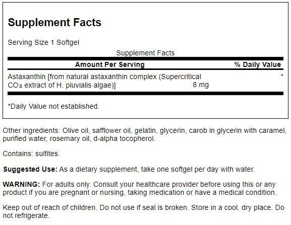 Swanson High Potency Astaxanthin 8 mg 30 Sgels | Antioxidant Supplement