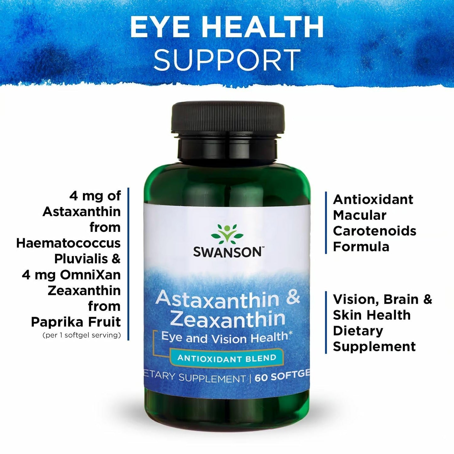 Swanson Astaxanthin & Zeaxanthin Eye Health - Vision & Skin Support (60 Softgels, 3-Pack)
