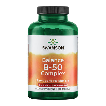 Swanson B-50 B-Complex - High-Potency B Vitamin Complex for Immune, Heart, and Nervous System Support - 250 Capsules