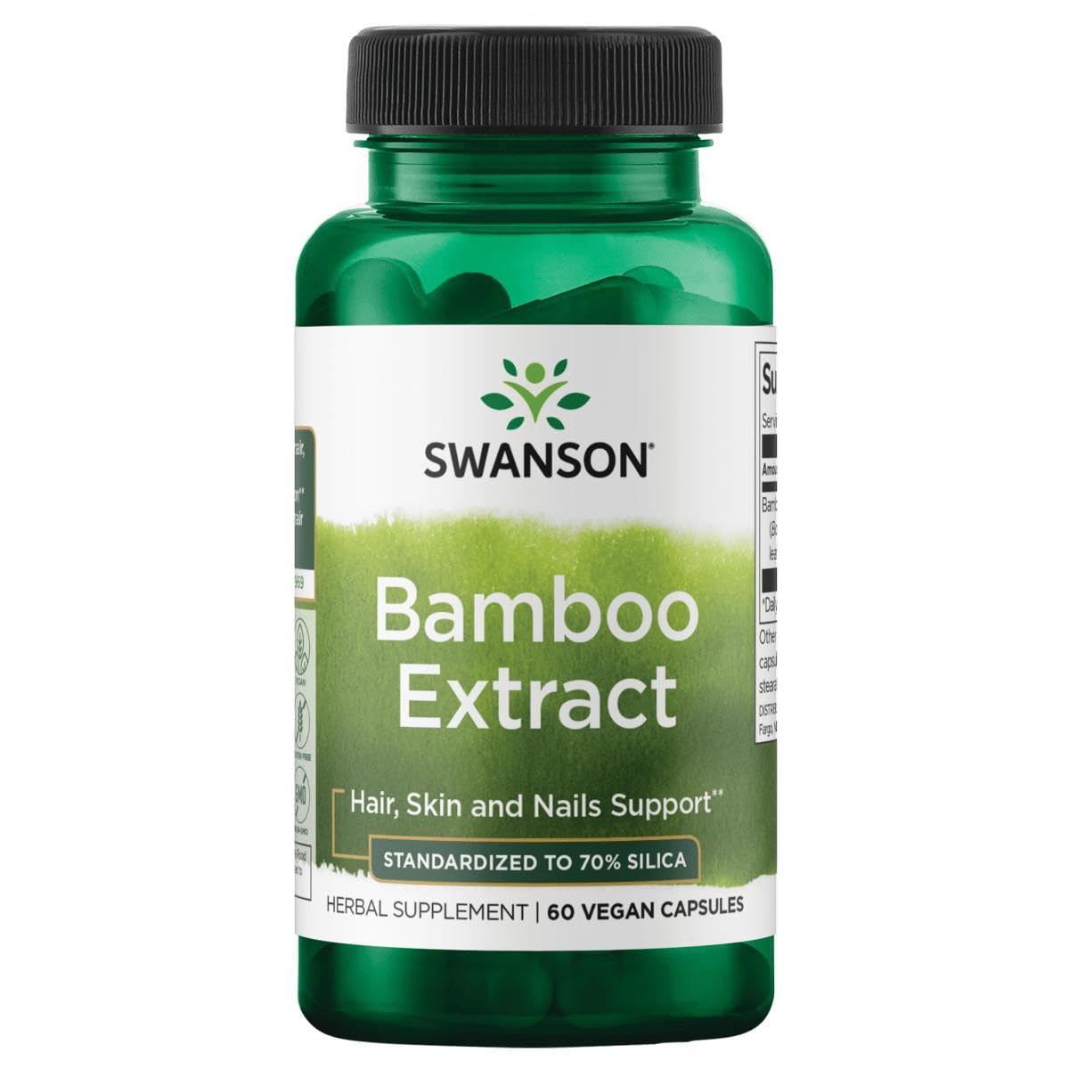 Swanson Bamboo Extract Silica Supplement for Hair, Skin & Nails – 300 mg, 60 Veggie Capsules