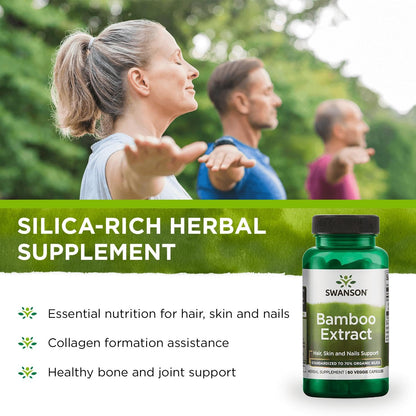 Swanson Bamboo Extract Silica Supplement for Hair, Skin & Nails – 300 mg, 60 Veggie Capsules