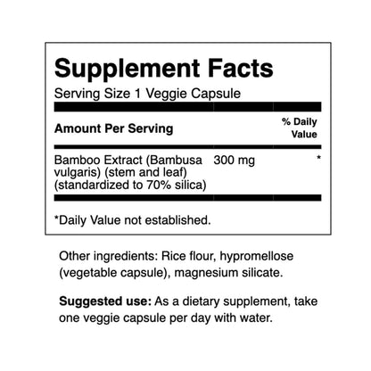 Swanson Bamboo Extract Silica Supplement for Hair, Skin & Nails – 300 mg, 60 Veggie Capsules