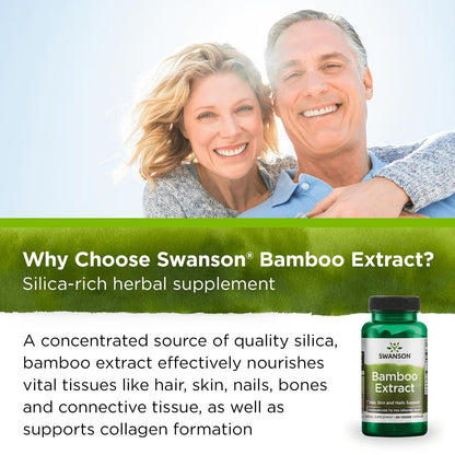 Swanson Bamboo Extract Silica Supplement for Hair, Skin & Nails – 300 mg, 60 Veggie Capsules