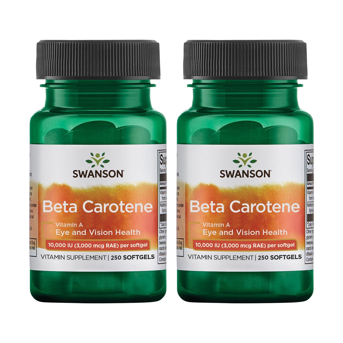 Swanson Beta-Carotene 250 Softgels - 3000mcg Vitamin A for Immune, Eye & Skin Health - 2 Pack