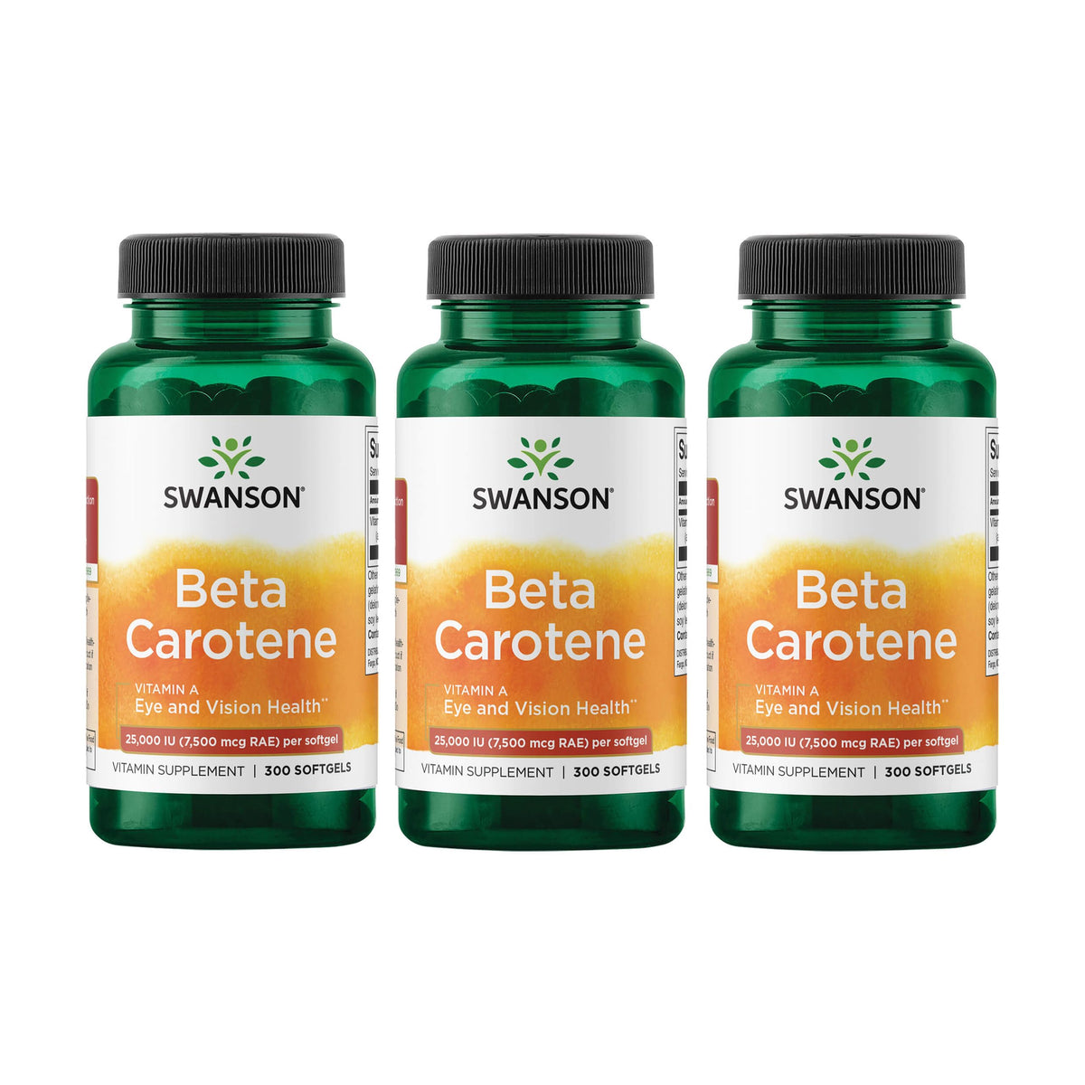 Swanson Beta-Carotene Vitamin A 25000 IU - 300 Softgels (3 Pack) | Eye, Skin & Immune Support BritishVita | Premium UK Vitamins & Wellness Supplements