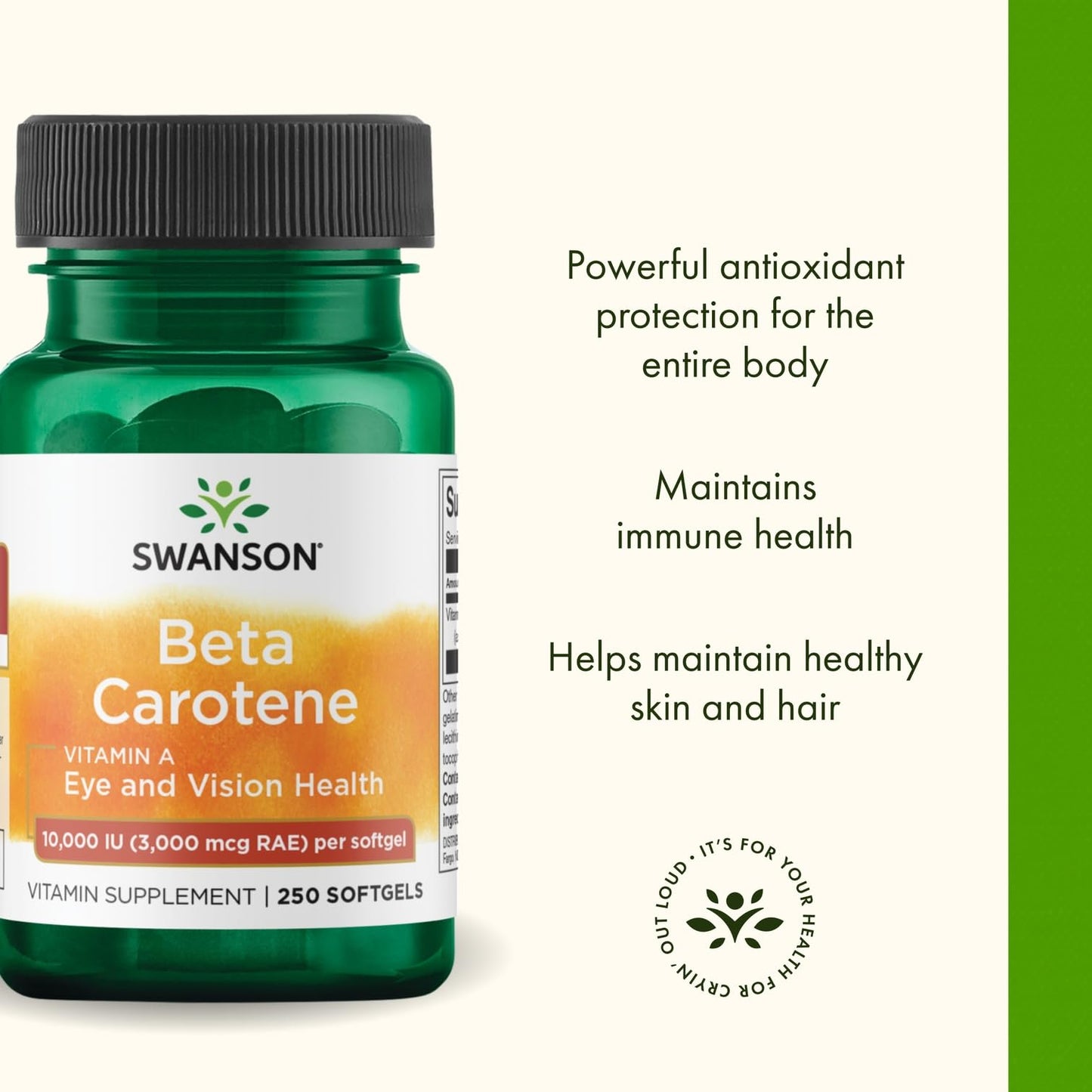 Swanson Beta-Carotene 3000 mcg - Vitamin A for Immune, Eye & Skin Health | 250 Softgels