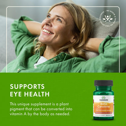Swanson Beta-Carotene 3000 mcg - Vitamin A for Immune, Eye & Skin Health | 250 Softgels