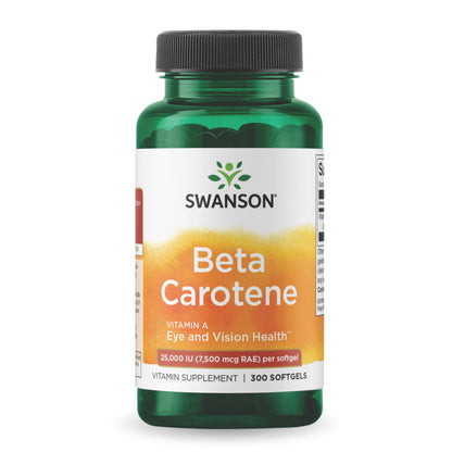 Swanson Beta-Carotene Vitamin A 25000 IU Softgels – Skin, Eye & Immune Support | 7500 mcg (300 Softgels)