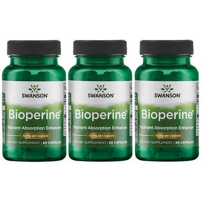 Swanson Bioperine 10 mg 60 Caps (3 Pack) | Enhanced Nutrient Absorption