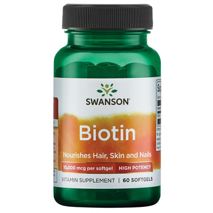 Swanson Super Strength Biotin 10000 mcg – 60 Sgels | Hair, Skin & Nails