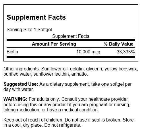 Swanson Super Strength Biotin 10000 mcg – 60 Sgels | Hair, Skin & Nails