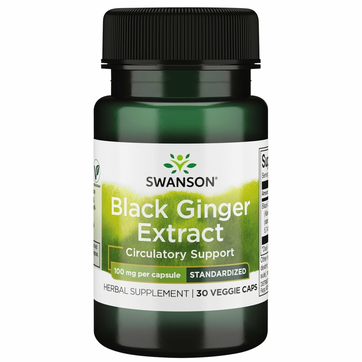 Swanson Black Ginger Extract 100mg | 30 Veggie Capsules | Supports Circulation & Vitality