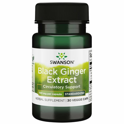 Swanson Black Ginger Extract 100mg | 30 Veggie Capsules | Supports Circulation & Vitality