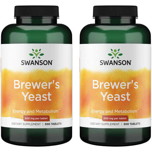 Swanson Brewer's Yeast - B Complex Vitamin Formula (500mg, 500 Tablets) (2 Pack) BritishVita | Premium UK Vitamins & Wellness Supplements