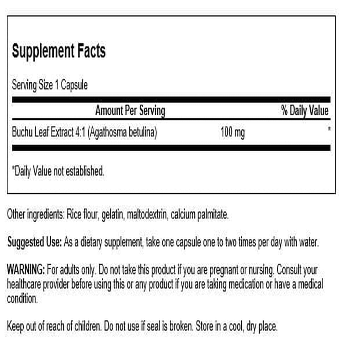 Swanson Buchu Leaf 4:1 Extract - Herbal Supplement (60 Capsules, 100 mg Each) | Urinary & Digestive Support