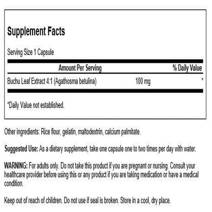 Swanson Buchu Leaf 4:1 Extract - Herbal Supplement (60 Capsules, 100 mg Each) | Urinary & Digestive Support