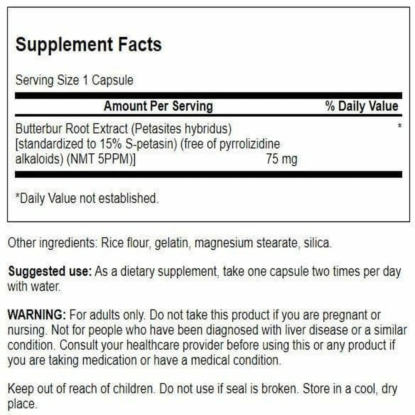 Swanson Butterbur Extract - Standardized 75 mg, 60 Caps | PA-Free