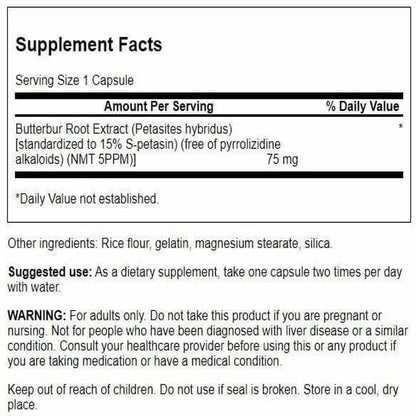 Swanson Butterbur Extract - Standardized 75 mg, 60 Caps | PA-Free