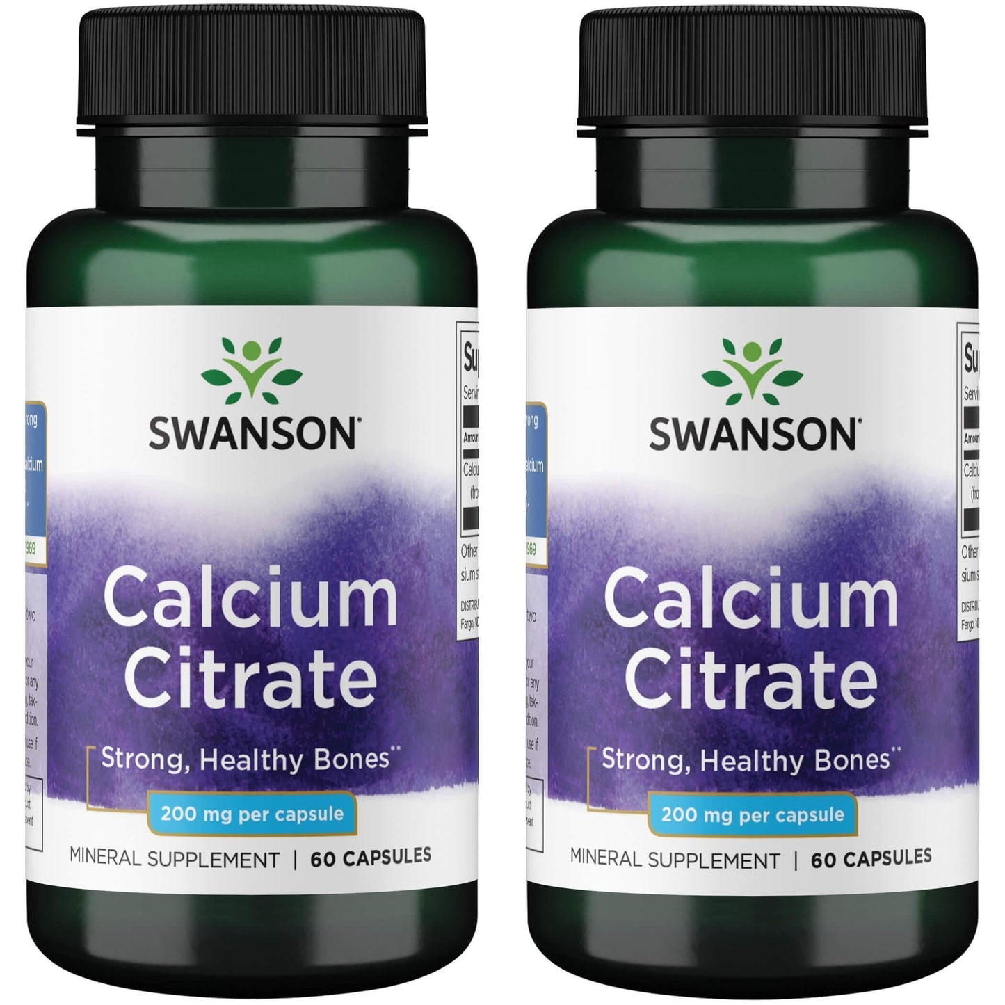 Swanson Calcium Citrate 200 mg 60 Caps (2 Pack) – Strong Bones