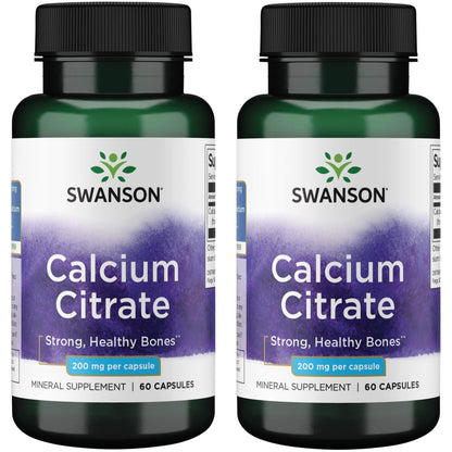 Swanson Calcium Citrate 200 mg 60 Caps (2 Pack) – Strong Bones