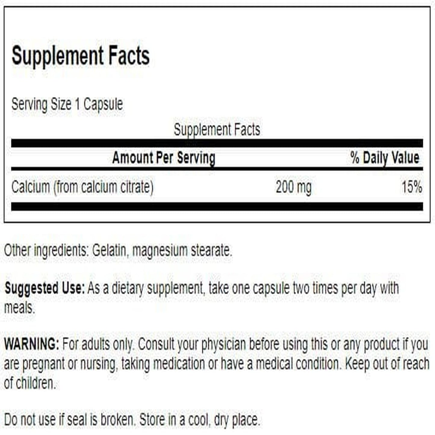 Swanson Calcium Citrate 200 mg 60 Caps (2 Pack) – Strong Bones