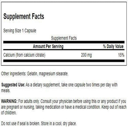Swanson Calcium Citrate 200 mg 60 Caps (2 Pack) – Strong Bones