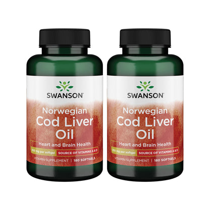 Swanson Cod Liver Oil 180 Softgels, 350mg | Bone, Skin, Vision & Immune Support