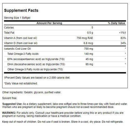 Swanson COD Liver Oil DBL-Strength 30 SGELS - Nutritional Supplement