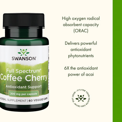 Swanson Full-Spectrum Coffee Cherry - Immune Support & Phytonutrients | 60 Veggie Capsules, 200 mg