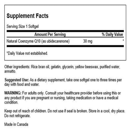 Swanson Coq10 30 Milligrams 30 Milligrams 60 Sgels