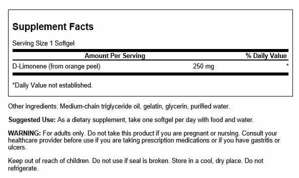 Swanson D-Limonene Orange Peel Extract – Cellular Health Support (60 Caps, 250 mg)