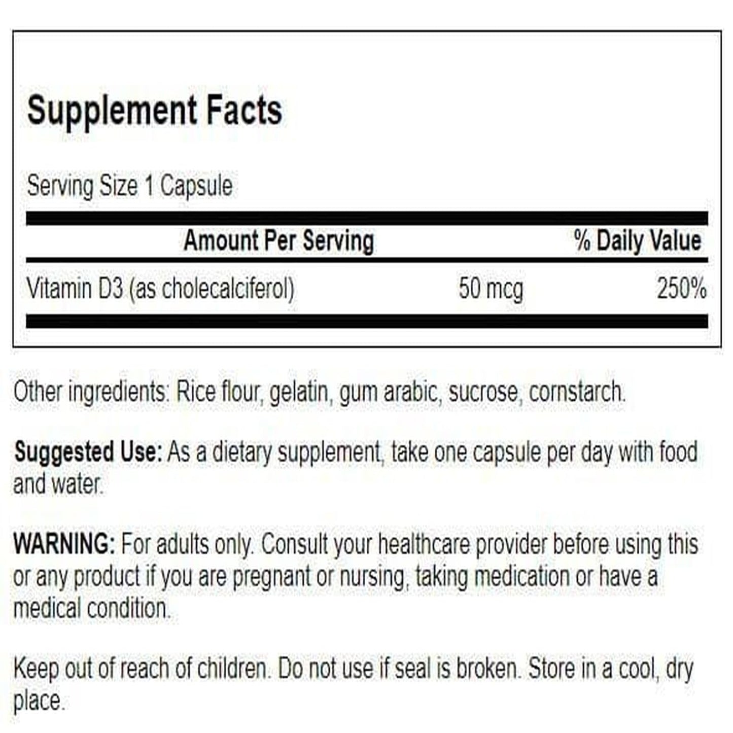 Swanson Vitamin D3 2000 IU – Bone & Immune Support (250 Caps)