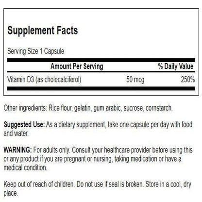 Swanson Vitamin D3 2000 IU – Bone & Immune Support (250 Caps)