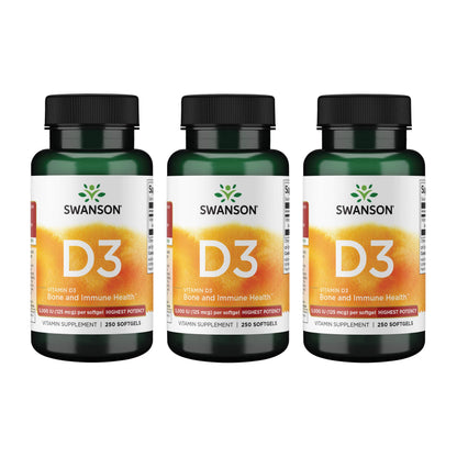 Swanson Vitamin D3 250 Softgels (3 Pack) – Bone Health & Immune Support