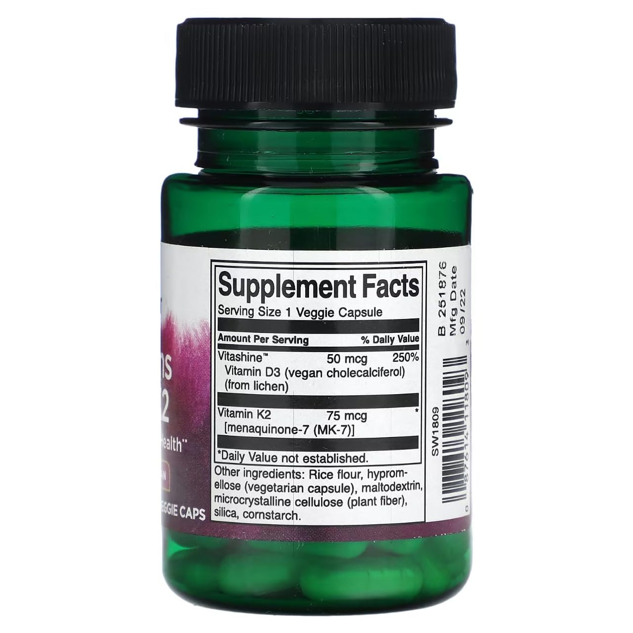 Swanson Vitamins D3 & K2 – 2,000 IU & 75 mcg, 60 Veg Caps | Gluten Free, Vegan, Non-GMO