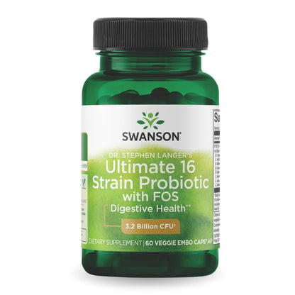 Swanson Dr. Stephen Langer's Formula - Natural Probiotic with Prebiotic FOS | 16 Strains, 3.2B CFU per Capsule - 60 Veggie Capsules