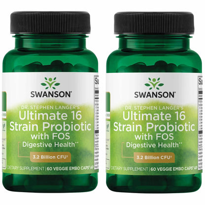 Swanson Dr. Stephen Langer's Formula - 16-Strain Probiotic, 3.2B CFU, 60 Veggie Capsules (2 Pack)