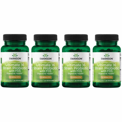 Swanson Dr. Stephen Langer's Formula — 16-Strain Probiotic with Prebiotic FOS, 3.2B CFU per Capsule (60 Veggie Caps) • 4 Pack