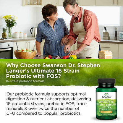 Swanson Dr. Stephen Langer's Formula — 16-Strain Probiotic with Prebiotic FOS, 3.2B CFU per Capsule (60 Veggie Caps) • 4 Pack