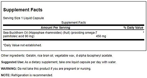 Swanson EFA Omega-7 Oil 450MG | 30 LIQ CAPS | Non-GMO