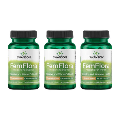 Swanson FemFlora Feminine Probiotic - 9 Billion CFU per Capsule, 60 Capsules (3 Pack)