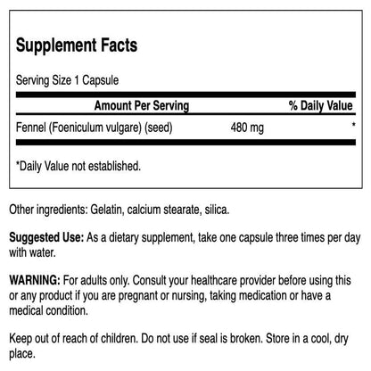 Swanson Fennel 480 Milligrams 100 Capsules | Digestive Support & Hormonal Health