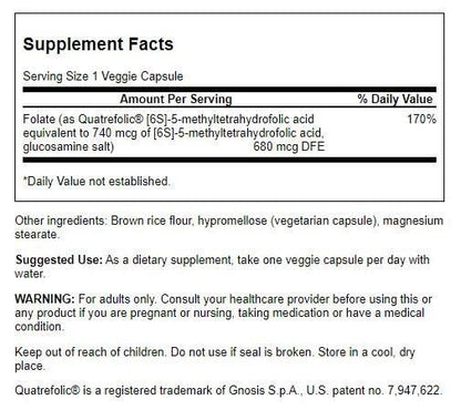 Swanson Folate (5-Methyltetrahydrofolic Acid) 400 mcg - 30 Veg Capsules
