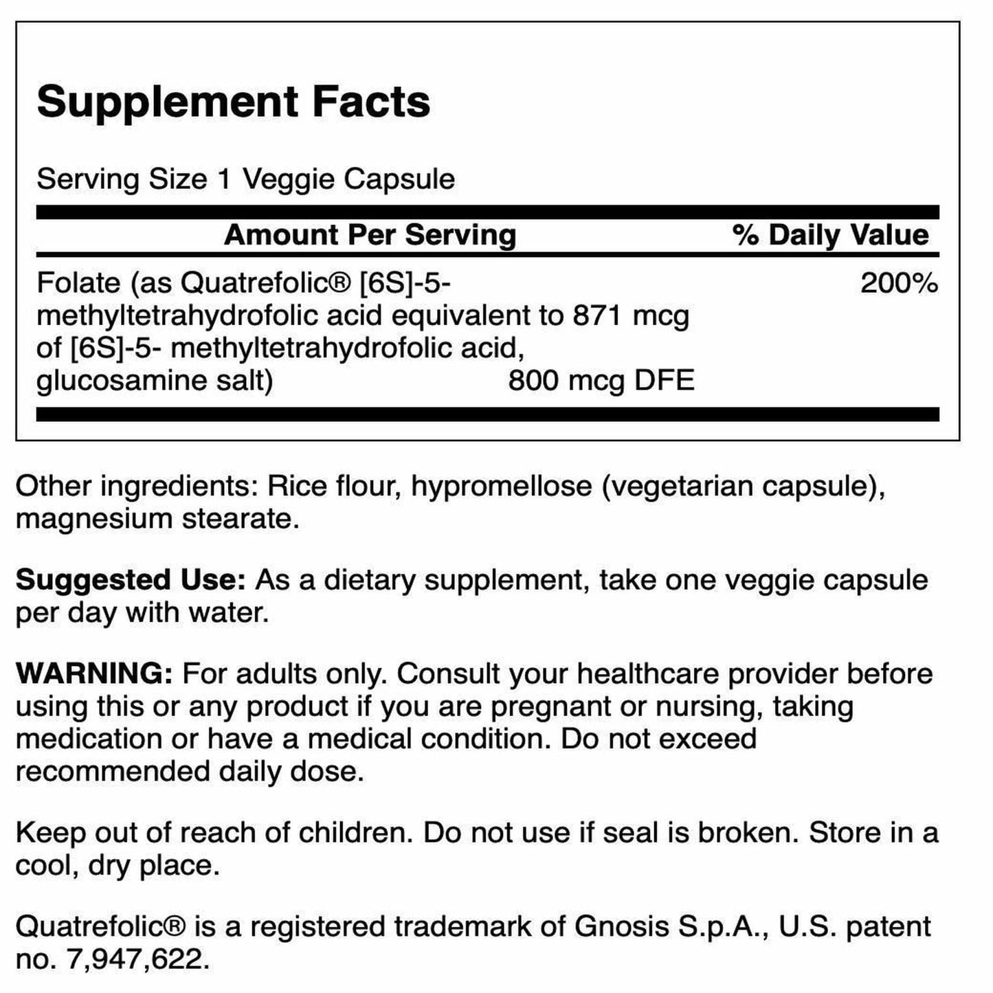 Swanson Folate 5-MTHF 800 mcg DFE – High Potency Bioactive Folate (2x30 Veg Caps)