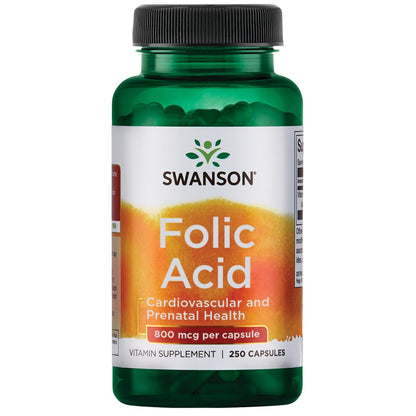 Swanson Folic Acid 800 mcg (335 mcg DFE Folate) – 250 Capsules