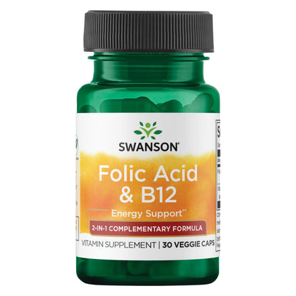 Swanson Folic Acid & Vitamin B-12 30 Veg Capsules | Vegetarian Vitamin B12 & Folate Supplement