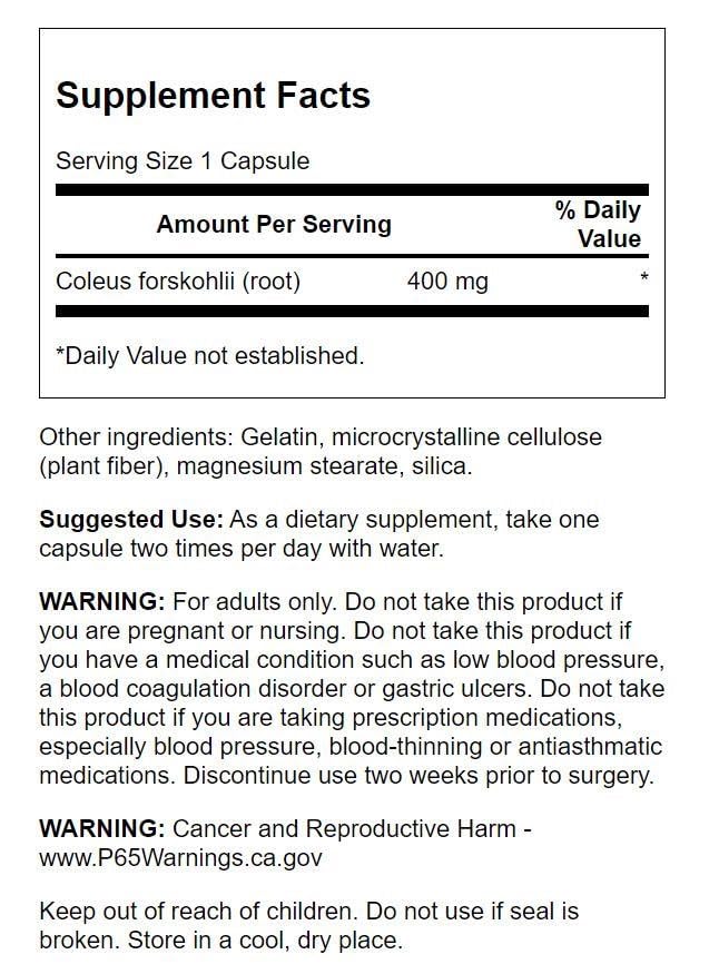Swanson Full Spectrum Coleus Forskohlii 400 mg - 60 Capsules | Cardiovascular Support