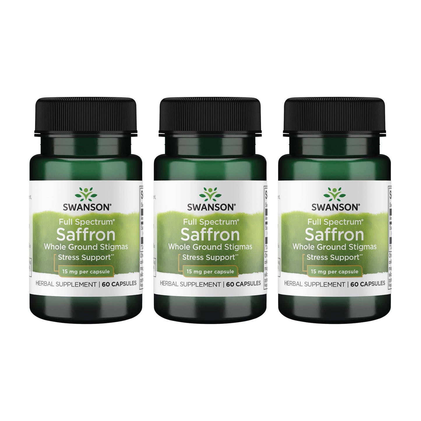 Swanson Full Spectrum Saffron - Whole Ground Stigmas | 60 Veggie Capsules (15mg) - 3 Pack